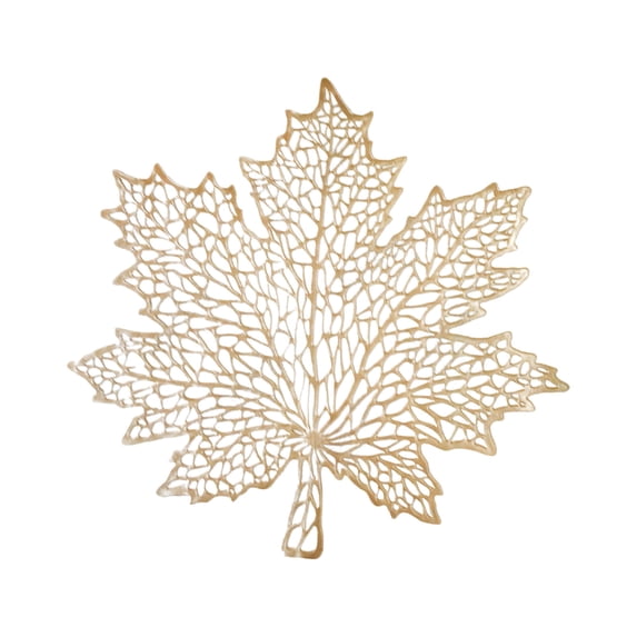 Gold Leaf Placemats for Dining Table, 16"X16" Pressed Vinyl Metallic Table Mats Hollow Out Maple Leaf Place Mats for Fall Thanksgiving Holiday Party Wedding Accent Centerpiece