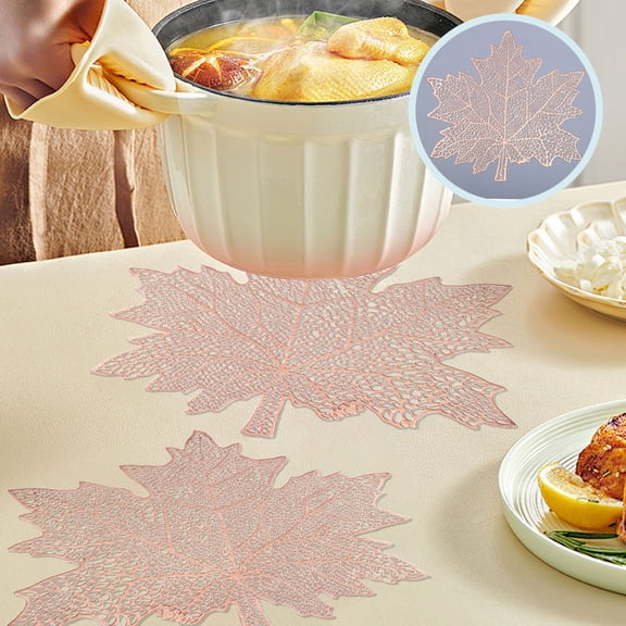 Gold Leaf Placemats for Dining Table, Pressed Vinyl Metallic Table Mats, Hollow Out Maple Leaf Place Mats, Decorative Placemat, for Fall Holiday Party Wedding Accent Centerpiece