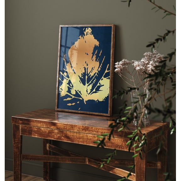 Gold Leaf Print, Botanical Wall Art, Navy Blue and Gold, Floral Leaf Prints, Gold Leaf Prints, Bedroom Wall Art, Art Poster Decor, Size 16x24 UNFFRAMED F03.1.8l103