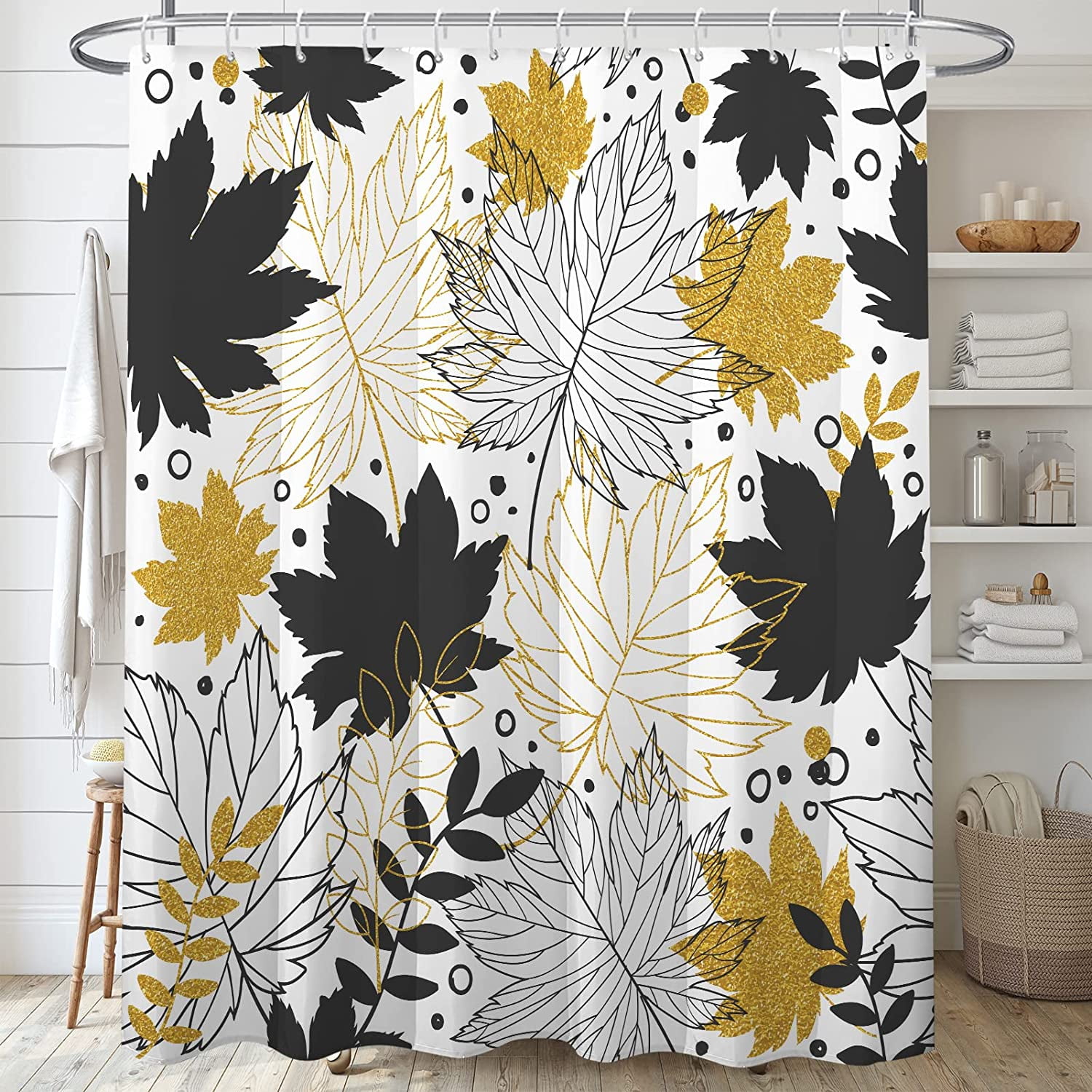 Twofishes Green Leaves Shower Curtain Hooks – Decorative Resin Rings With Rust-Proof Alloy Hooks, Pack Of 12