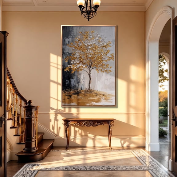 Gold Leaf Tree Art Abstract Autumn Wall Decor, 8x12 UNFRAMED