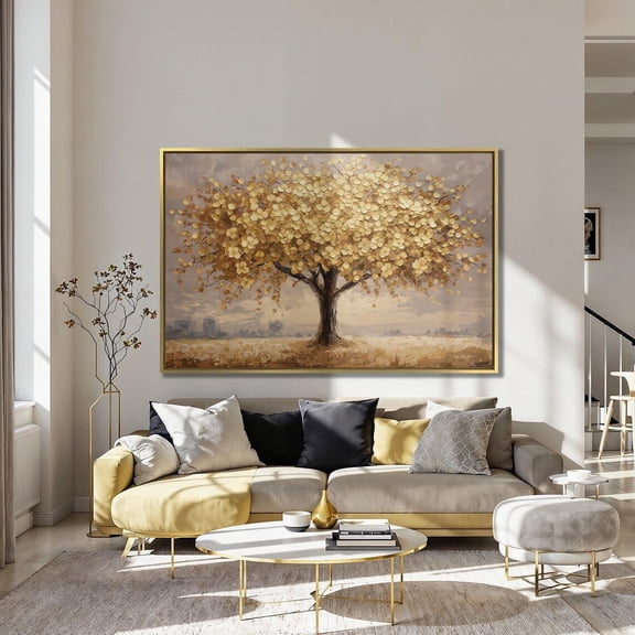 Gold Leaf Tree poster, Impressionist Landscape Wall Art Unframed Paper Print