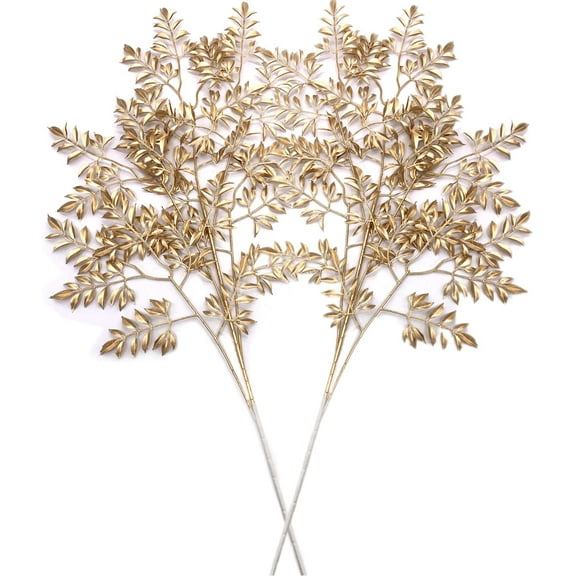 Gold Leaves Decorations for Christmas Artificial Golden Plants Fake Leaf - 17 Inch 5 Pack, Faux Foliage Simulation Flowers Grass Xmas Decor Plant Bushes Indoor Outdoor Wedding Table Centerpiece DIY A