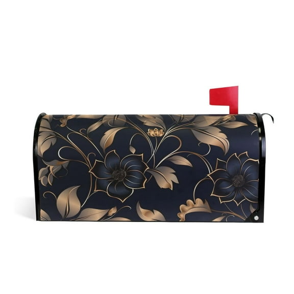 Gold Leaves and Elegant Flower Mailbox Covers Magnetic Post Box Cover Wraps Standard Size 25.5"x21" Waterproof Home Garden Yard Outside Decor