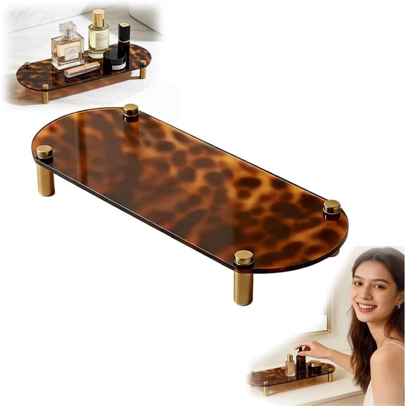 Gold Leg Tortoiseshell Acrylic Vanity Tray  11 x 4.3 Inch Bathroom & Dresser Organizer, Decorative Storage for Perfumes, Jewelry & EssentialsO1Pcs,C)