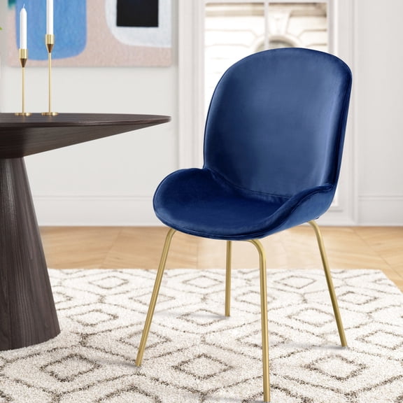 Gold Legged Blue Side Chair Set in Velvet / Add Style to Dining Tables