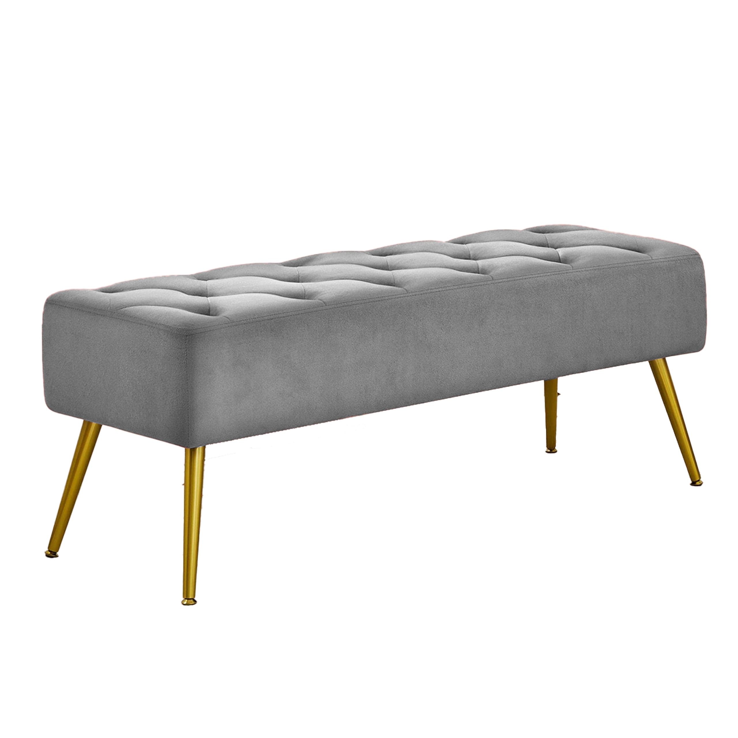 Gold Legs Dining Bench, Button-Tufted Fabric Seat, Sturdy Metal Base ...