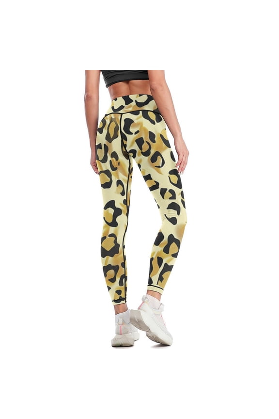 Gold Leopard High Waisted Leggings for Women Regular & Plus - No See Through Tummy Control Cycling Workout Yoga Pants without Pockets 2XL
