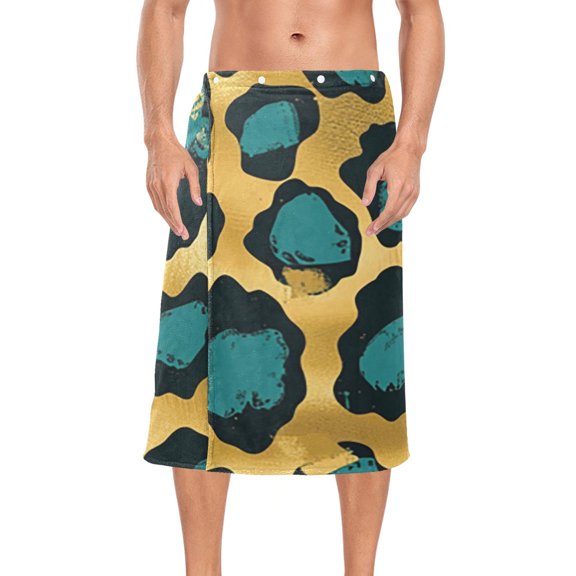 Gold Leopard Print Bath Towel Wrap for Man Adjustable Shower Wrap Button Closure Body Towel for Sauna Gym