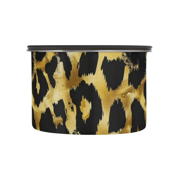 Gold Leopard Print Cheetan Airtight Coffee Bean Canister 17oz Food Storage Containers with Lids For Gournd, Tea, Sugar, Flour, Rice, Cereal, Candy Cookie Jar