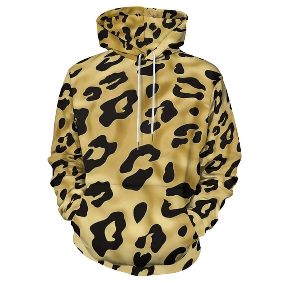 Gold Leopard Print Regular Fit Hoodie, Sporty Pullover Hooded Sweatshirt for Men Women M