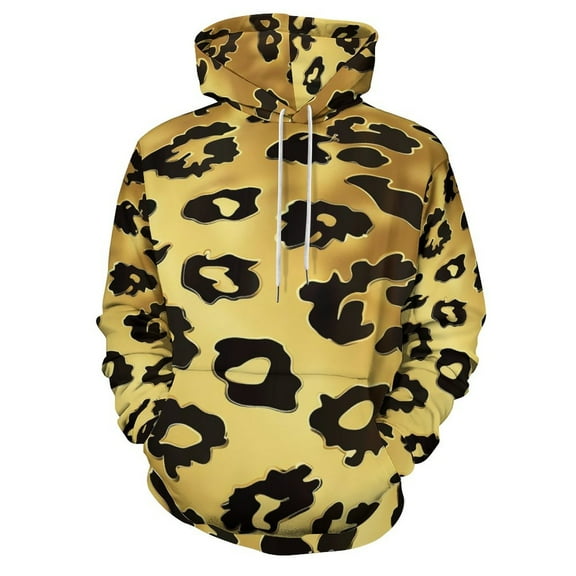 Gold Leopard Print Regular Fit Hoodie, Sporty Pullover Hooded Sweatshirt for Men Women S