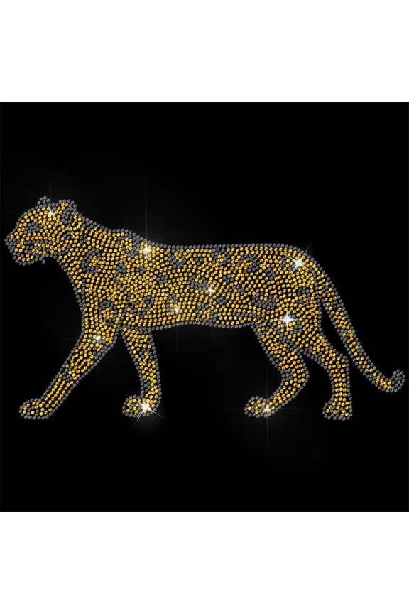 Gold Leopard Rhinestone Iron on Hotfix Animal Patterns Heat Transfer Decal Bling Rhinestone Decals Heat Transfer Patch Clothing Repair Applique for T-Shirt DIY Gold