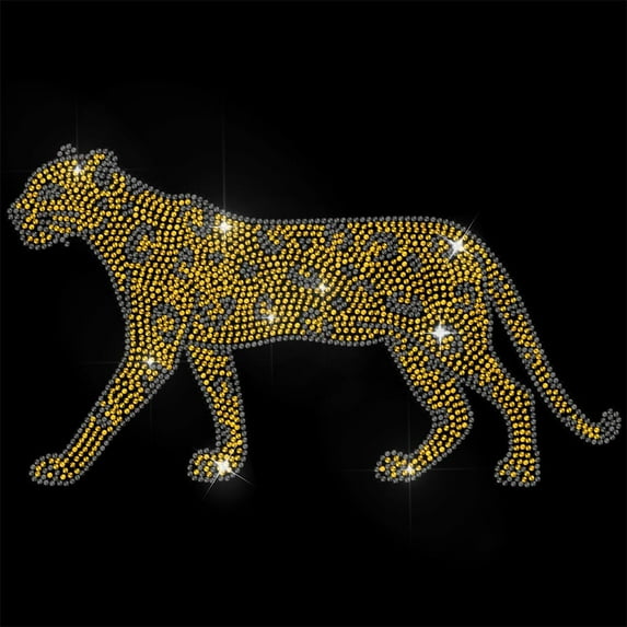 Gold Leopard Rhinestone Iron on Hotfix Animal Patterns Heat Transfer Decal Bling Rhinestone Decals Heat Transfer Patch Clothing Repair Applique for T-Shirt DIY Gold
