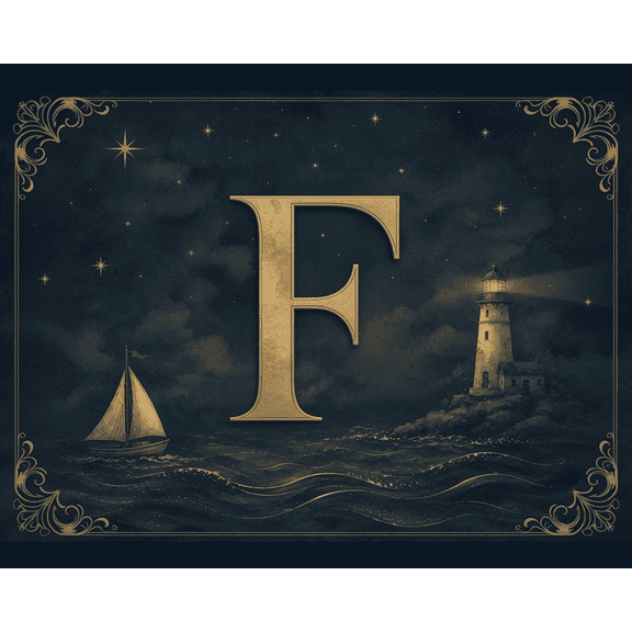 Gold Letter F Nautical Nursery Alphabet Canvas Wall Art, 12" x 9", Unframed