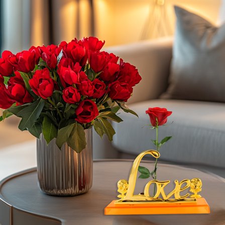 Gold Letter Flower Vase for Dried Roses, Desktop Decor, Romantic Valentine's Day Gift for Her, Wedding & Office Desk Ornament