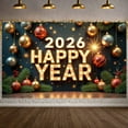thumbnail image 1 of Gold Letter Happy Year Banner Festive Ornament 2026 New Year Display Red Gold Ball Sparkler Firework Festive Backdrop for New Year Party Holiday Celebration Indoor Decoration, 1 of 9