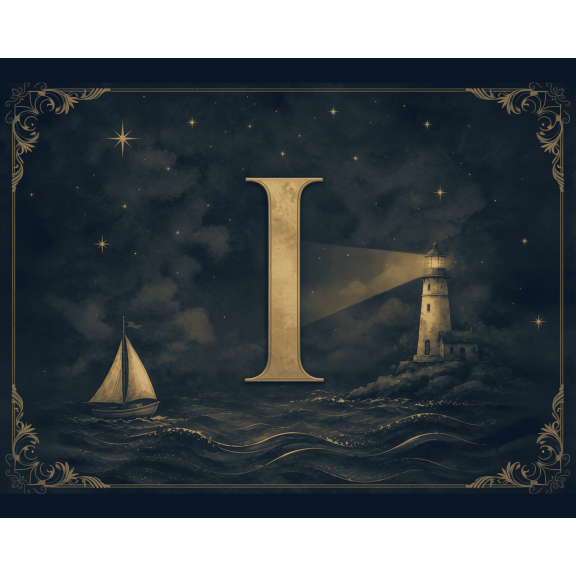 Gold Letter I Nautical Nursery Alphabet Canvas Wall Art, 12" x 9", Unframed