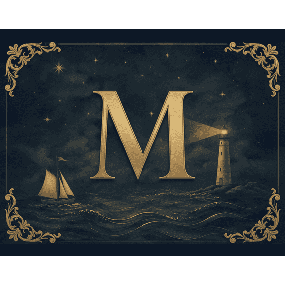 Gold Letter M Nautical Nursery Alphabet Canvas Wall Art, 12" x 9", Unframed