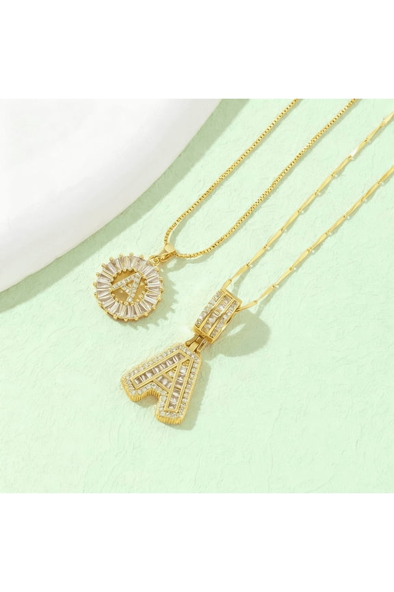 Gold Letter Necklace for Women,18K Gold Plated Initial Necklaces, Personalized Custom Name Jewelry, Initials Pendent Necklace for Couple, 2PCS Trendy Dainty Bling Necklace for Birthdays Christmas