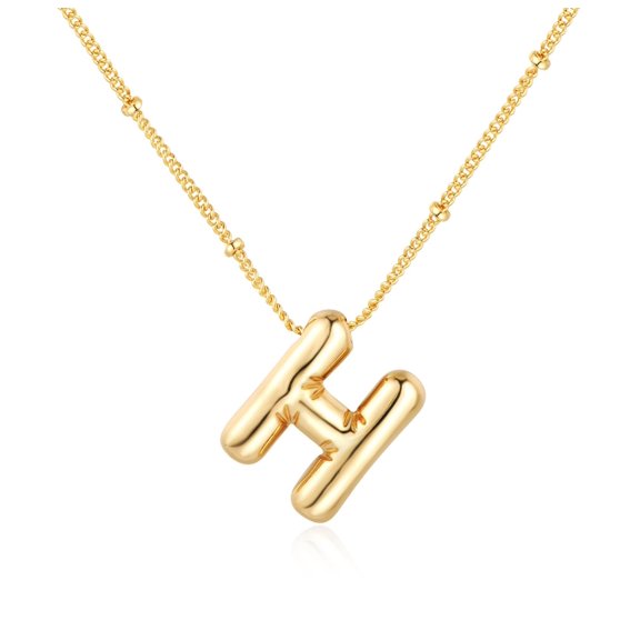 Gold Letter Necklace for Women, Dainty 14K Plated Balloon Initial Pendant Necklace Trendy Charm Non Tarnish Name Necklace Chunky Letter Necklace for Women Jewelry Gifts