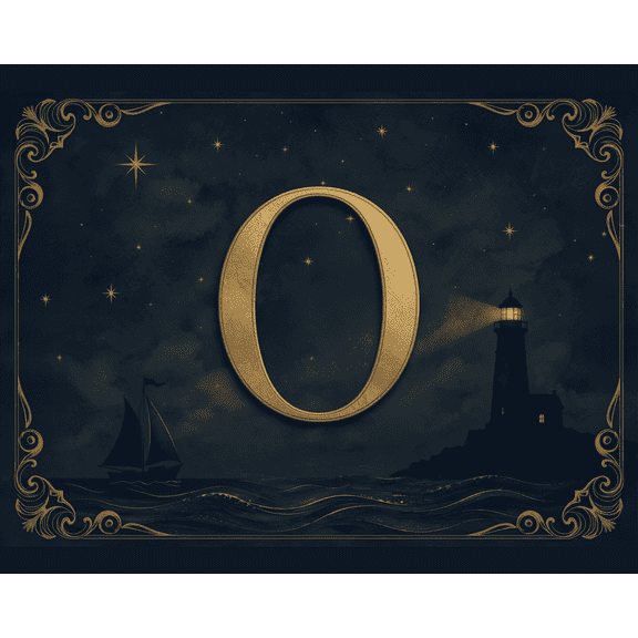 Gold Letter O Nautical Nursery Alphabet Canvas Wall Art, 12" x 9", Unframed