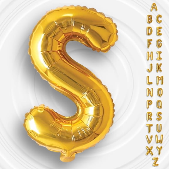 Gold Letter S Mylar Foil Balloon 16 Inch - Air Filled Only Metallic Balloons for Birthday Party, Wedding Anniversary Graduation Engagement Decoration