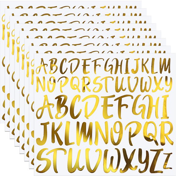 Gold Letter Stickers 416 Pcs 8 Sheets, Capital Alphabet Stickers in 1 Inch and 1.5 Inch Sizes, Vinyl Cursive Self-Adhesive Letter Decor for Gifts, Scrapbooking, DIY Craft, Water Bottle