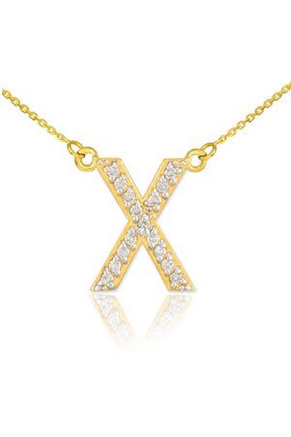Gold Letter "X" Diamond Initial Pendant Necklace :  14K  Pendant with 22" chain
