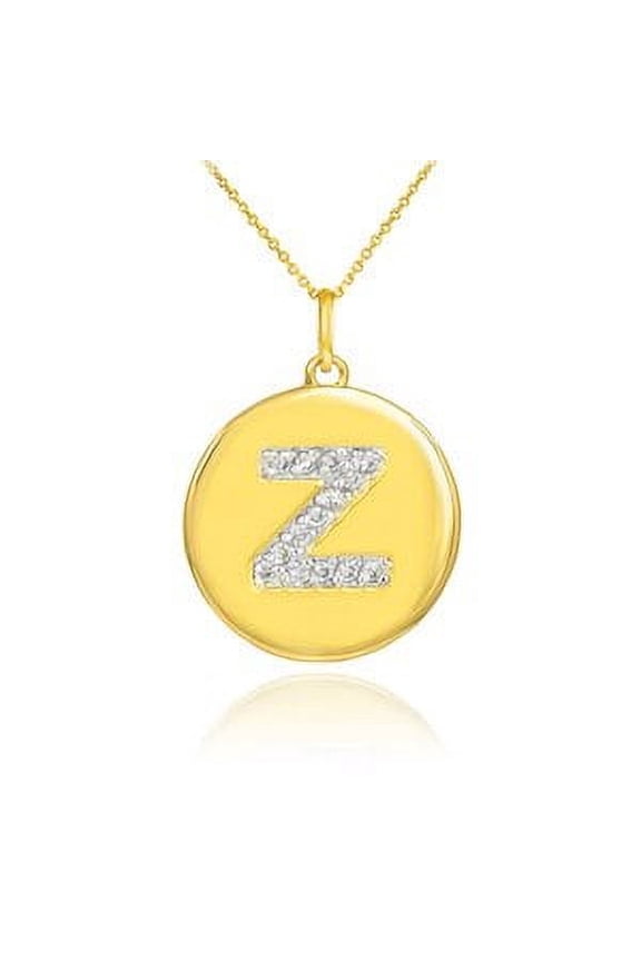 Gold Letter "Z" Initial Diamond Disc Pendant Necklace :  10K  Pendant with 16" chain