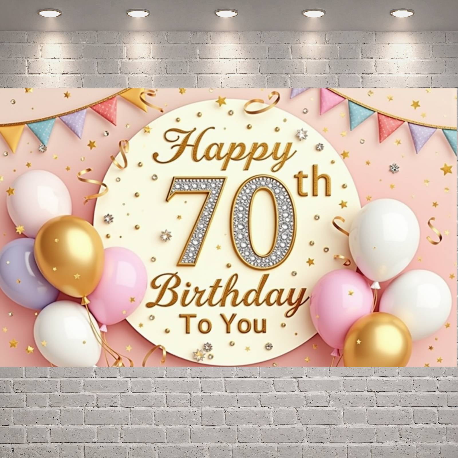 Gold Lettering 70th Birthday Banner Decorated Happy Birthday Display ...