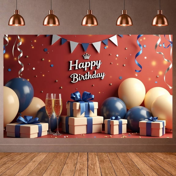 Gold Lettering  Banner Pink & Gold Balloons Celebration Backdrop Luxury Gift Boxes Champagne Glasses Glam Background for Adult Birthday Parties Indoor Celebrations Luxury Party Events