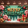 thumbnail image 1 of Gold Lettering Christmas Banner Green Background Holiday Backdrop Gift Boxes Candy Canes Festive Background for Christmas Party Holiday Decoration Family Gathering, 1 of 9
