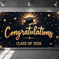 thumbnail image 1 of Gold Lettering Congratulations Grad Banner Black & Gold Graduation Backdrop Star Accents Calligraphy Font Congrats Grad Background for High School Graduation College Graduation Graduation Party, 1 of 3