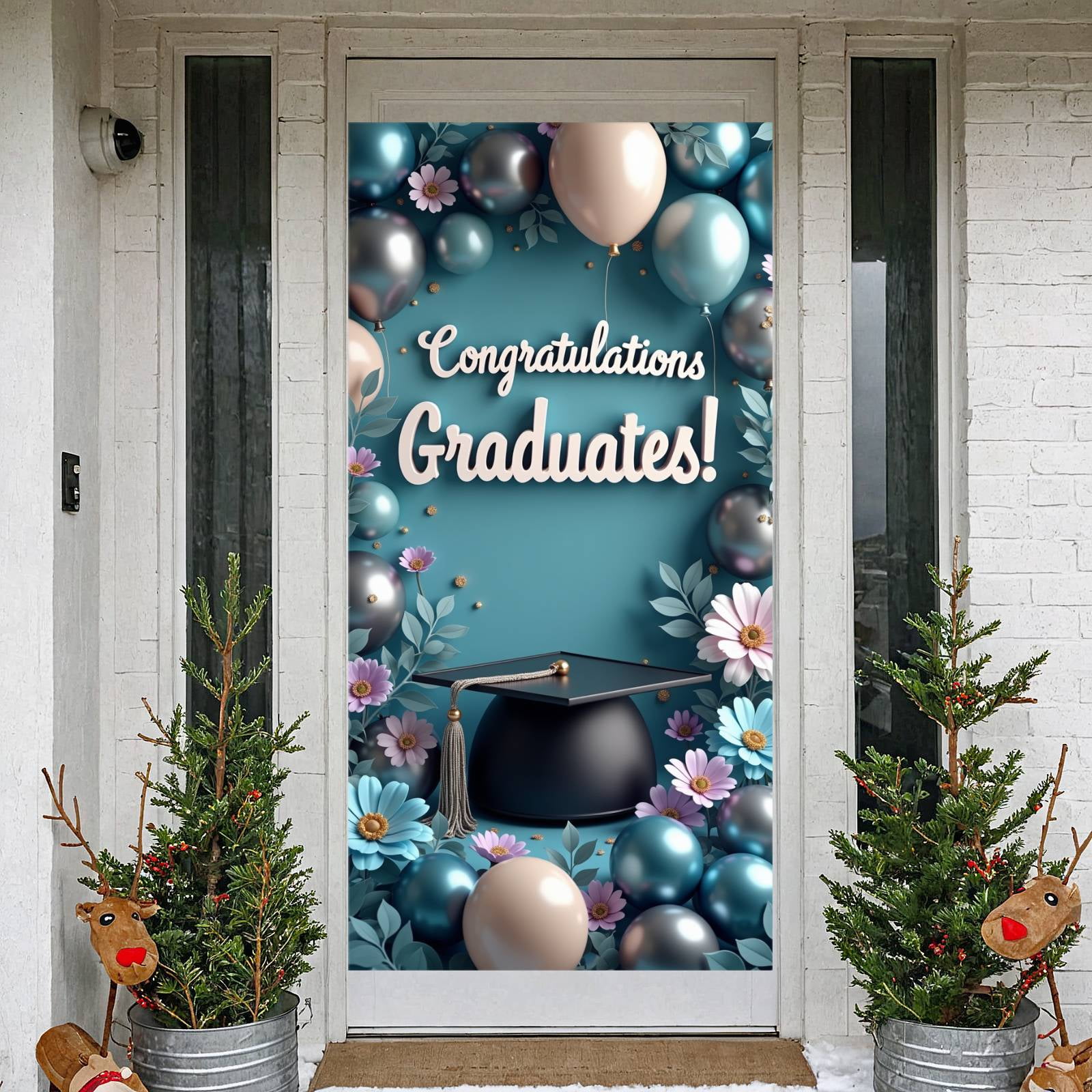 Gold Lettering Graduation Banner Blue GRAD Grad Display Star Decorated ...