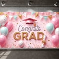 thumbnail image 1 of Gold Lettering Graduation Banner Purple Grad Cap Grad Party Backdrop Diploma Scroll Pastel Balloons Graduation Background for Graduation Ceremony College Grad Party Photo Shoot Backdrop, 1 of 9