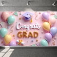 thumbnail image 1 of Gold Lettering Graduation Banner Purple Grad Cap Grad Party Backdrop Diploma Scroll Pastel Balloons Graduation Background for Graduation Ceremony College Grad Party Photo Shoot Backdrop, 1 of 8