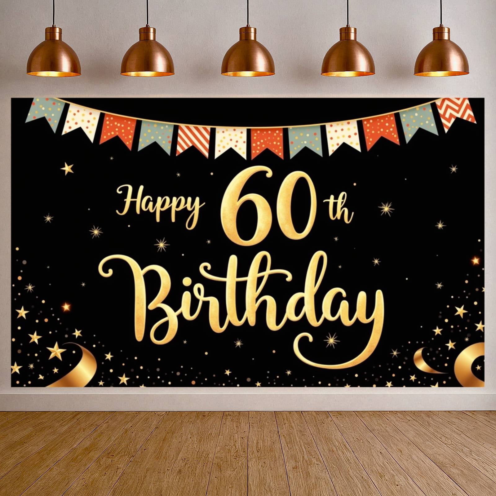 Gold Lettering Happy 60th Birthday Banner Star Pattern 60th Birthday ...
