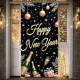 thumbnail image 1 of Gold Lettering Happy New Year Banner Black Background Festive Backdrop Champagne Bottle Design Gift Box Pattern Celebration Display for New Year Party Holiday Celebration Indoor Decoration, 1 of 9