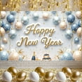 thumbnail image 1 of Gold Lettering Happy New Year Banner Blue Gold Theme New Year Party Banner Balloon Decor Disco Ball Design Festive Banner for New Year Party Home Celebration Indoor Decoration, 1 of 9