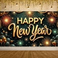 thumbnail image 1 of Gold Lettering Happy New Year Banner Firework Design New Year Display Balloon Decor Black Background Festive Backdrop for New Year Party Holiday Celebration Family Gathering, 1 of 9