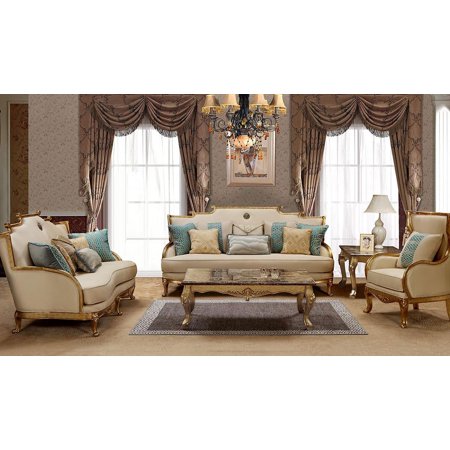 Gold & Light Beige Sofa Set 3Pcs Traditional Cosmos Furniture Majestic