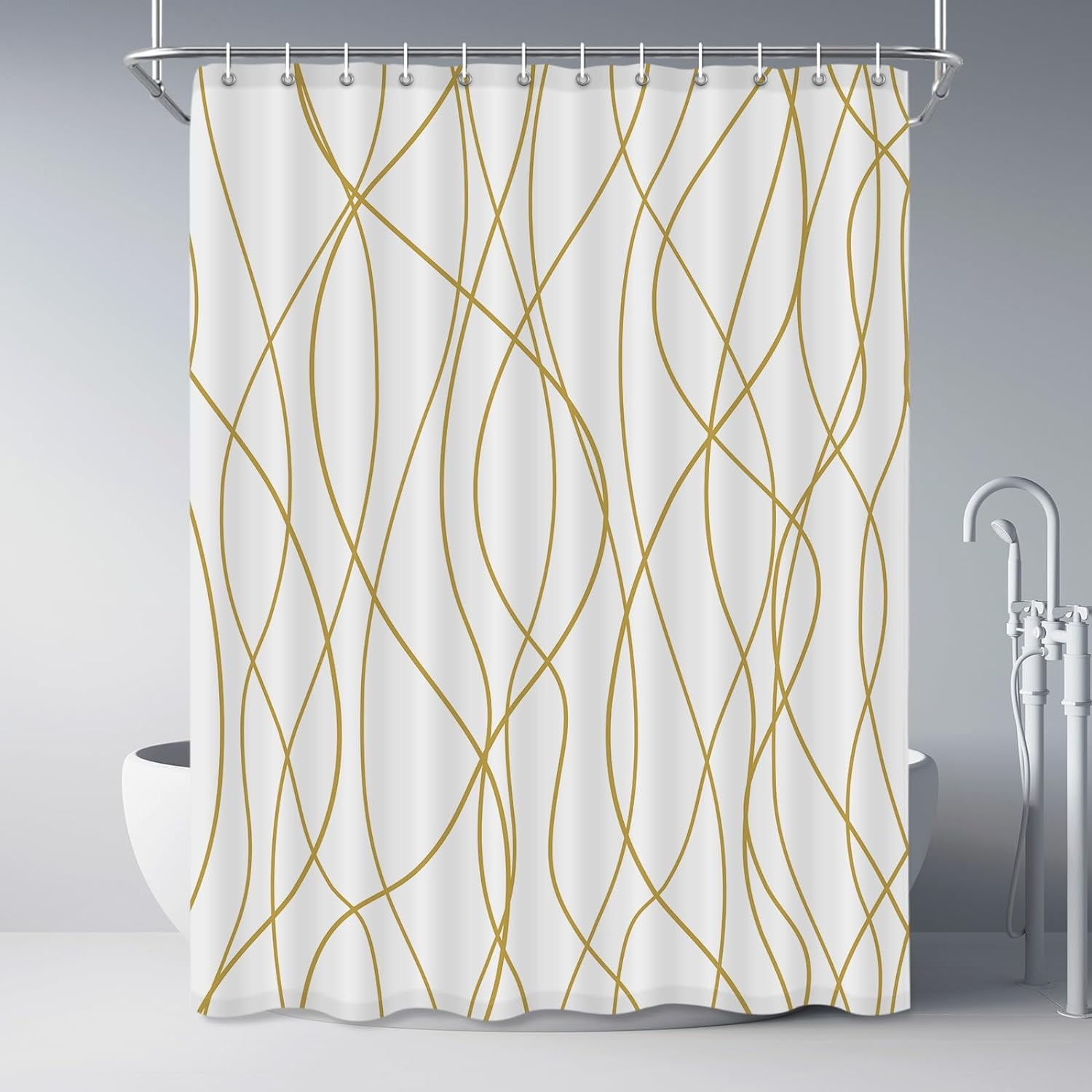 Gold Light Brown and White Striped Fabric Shower Curtain for Bathroom with 12 Hooks, Extra Long Shower Curtains for Bathroom 84 Inches Long, Weighted Hem,Waterproof Bath Accessories - Walmart.com