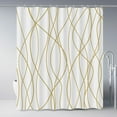 thumbnail image 1 of Gold Light Brown and White Striped Wavy Line Fabric Shower Curtain for Bathroom with Hooks, Shower Curtain Set Stripe Bath Curtains Decor Weighted Hem Washable, 72x72, 1 of 6