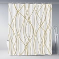 thumbnail image 1 of Gold Light Brown and White Striped Wavy Line Fabric Shower Curtain for Bathroom with Hooks, Shower Curtain Set Stripe Bath Curtains Decor Weighted Hem Washable, 72x72, 1 of 6