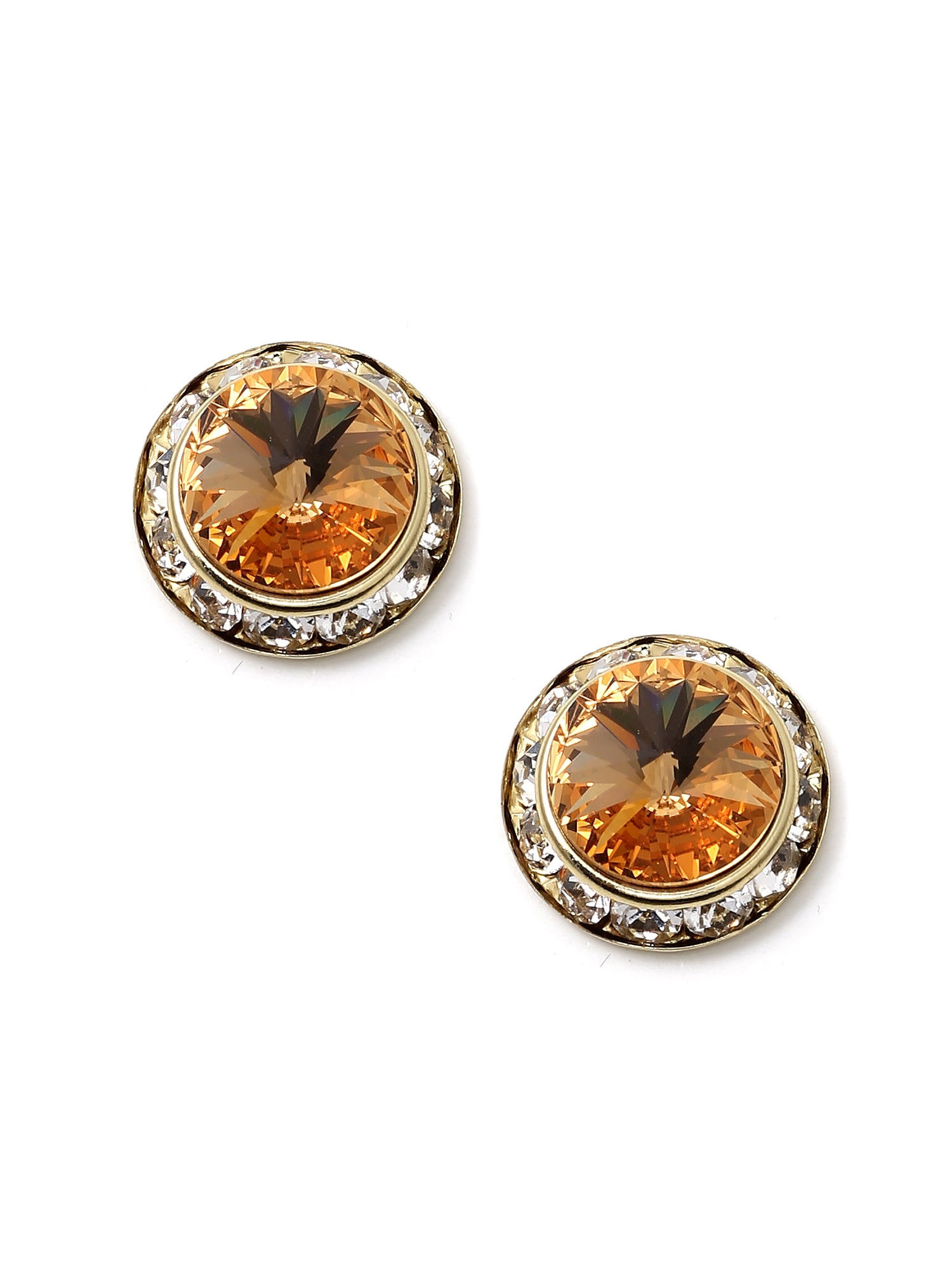 COOLCRYSTALS Gold Light Colorado Topaz Rhinestone 15mm Rondelle Circle Round Shape Stud Earrings