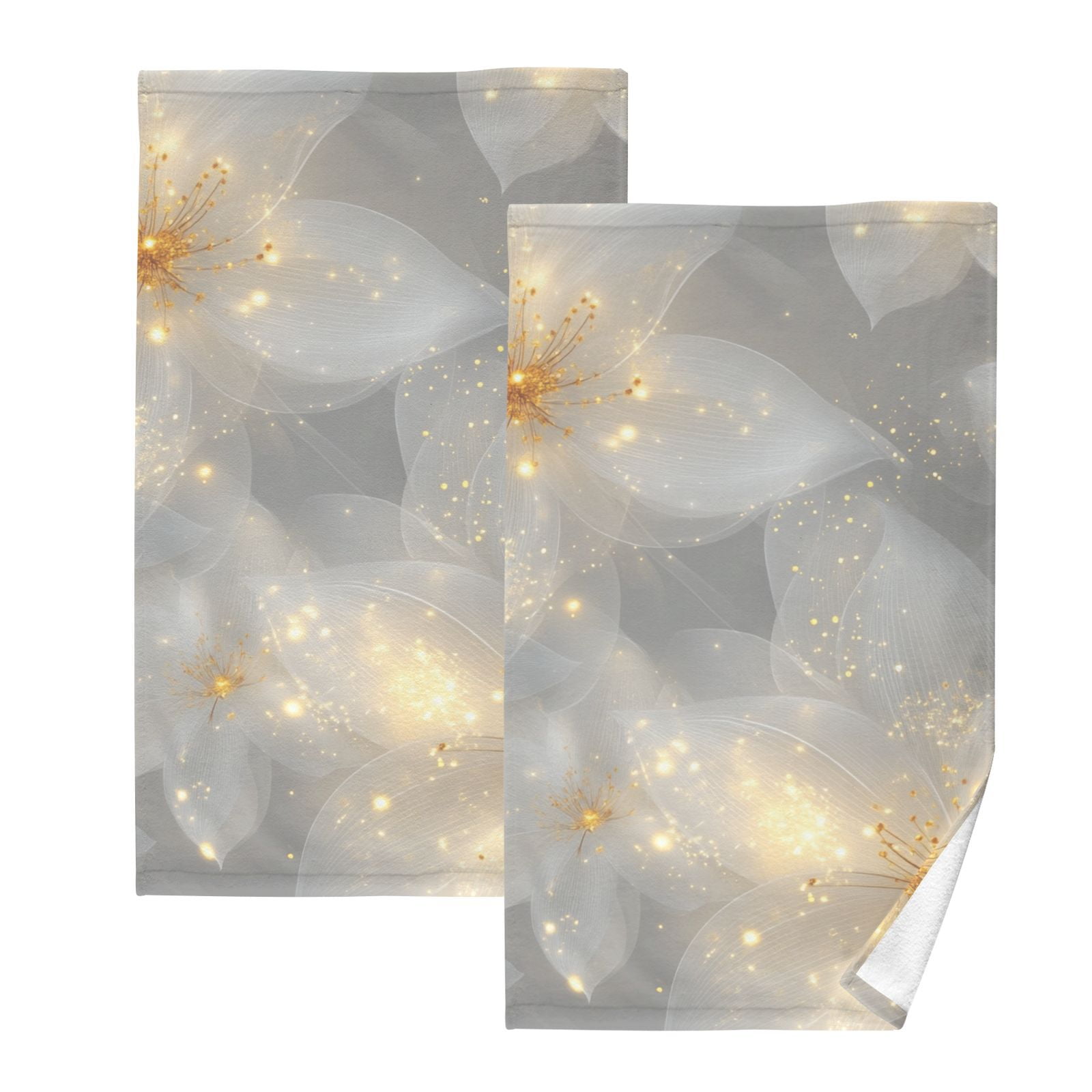 Gold Light Flowers Hand Towels Cotton Bath Towels Large Face Towels Absorbent for Bathroom 2 Packs