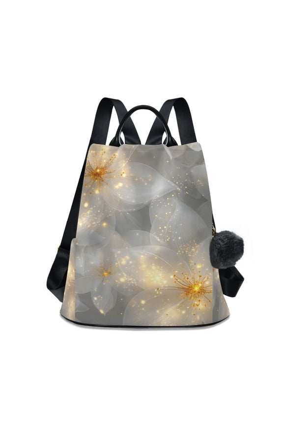 Gold Light Flowers Travel Laptops Backpack for Women Anti-theft Casual Work Bag Daypack Lightweight Laptop Bag