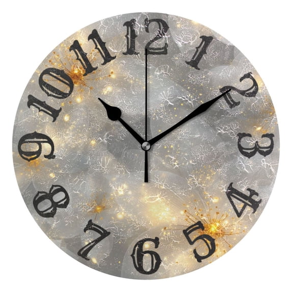 Gold Light Flowers Wall Clock 10 inch Non-Ticking Easy to Read Decorative Clocks for Home Bedroom Living Room