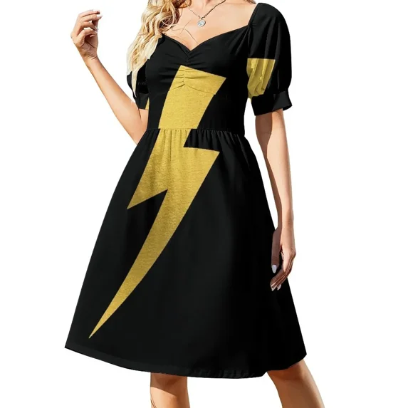 Gold Lightning Bolt - Gold Foil Short-Sleeved Dress festival outfit women evening dresses ladies dress for women summer